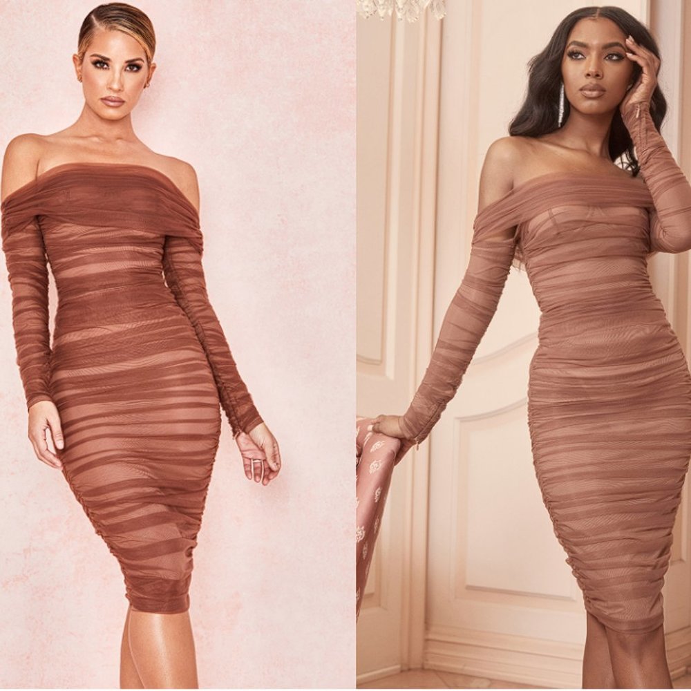 House of CB ‘ANAIS' Tulle Off-Shoulder Sleeveless Dress NWOT